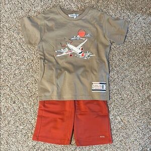 Mayoral Kids Airplane Graphic Set - Tan and Red